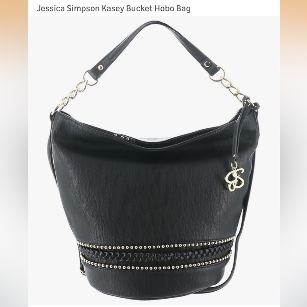 Jessica Simpson Kasey Black Bucket Hobo Bag with Gold Hardware